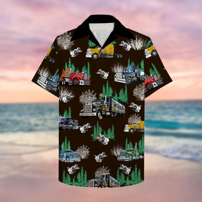 Trucker Hawaii Shirt With Semitruck Pattern 2 Hawaiian