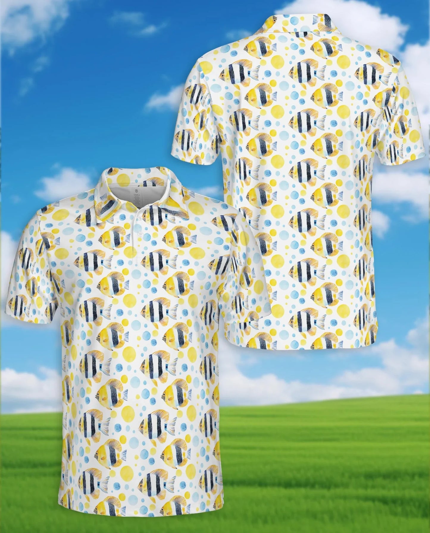 Undersea Pattern Polo Shirt for Men, Tropical Marine Life Style | Azhawaiian