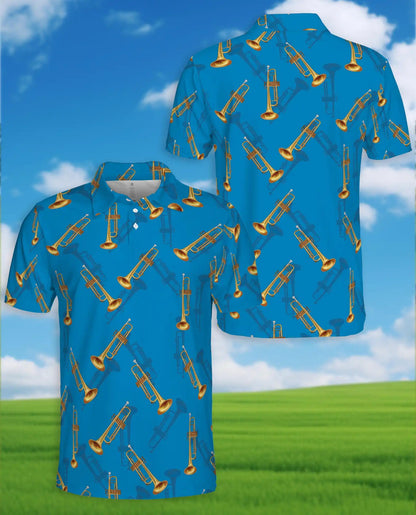 Trumpet Hawaiian Shirt For Men, Blue Music Instrument Pattern Button Up Shirt