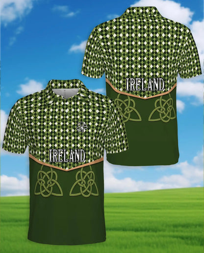 Ireland Shamrock Hawaiian Shirt For Men, Green Celtic Knot St Patrick's Day Polo Shirt