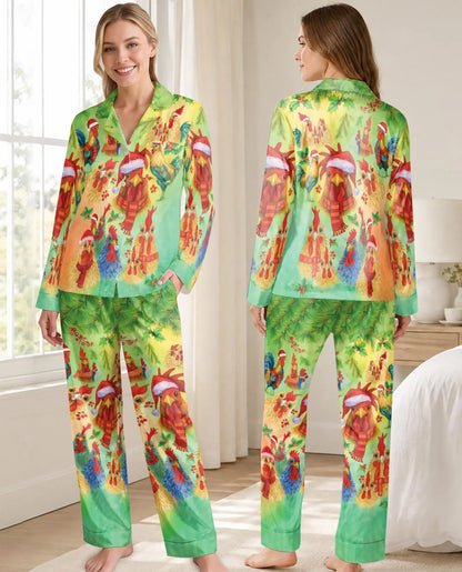 Christmas Chicken Pajama Set for Women, Rooster Holiday Sleepwear with Farmhouse Design