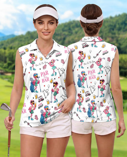Par Then Bar Flamingo Sleeveless Polo Shirt for Women | Azhawaiian