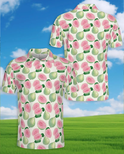 Guava Pattern Polo Shirt for Men, Tropical Fruit Summer Style | Azhawaiian