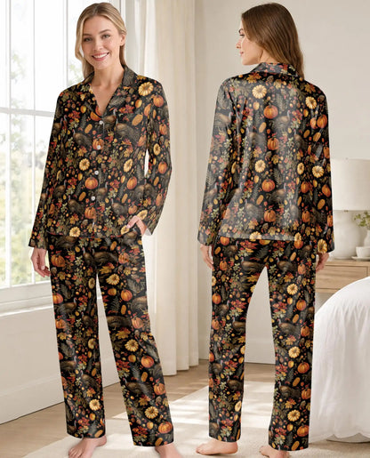 Thanksgiving Turkey Pajama Set for Women – Fall Harvest Print