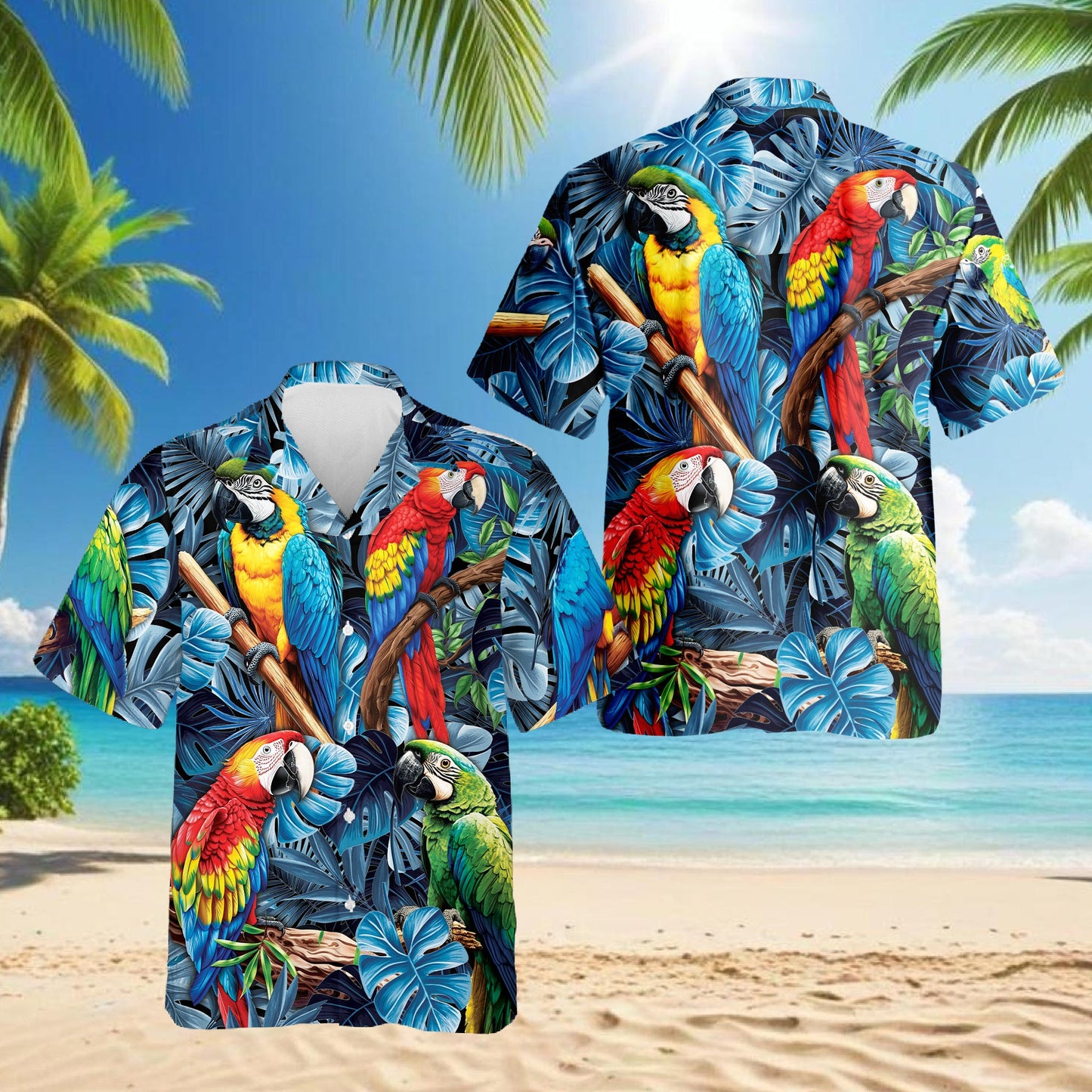 Colorful Parrot Hawaiian Shirt for Men, Button Down Aloha Shirt - Azhawaiian
