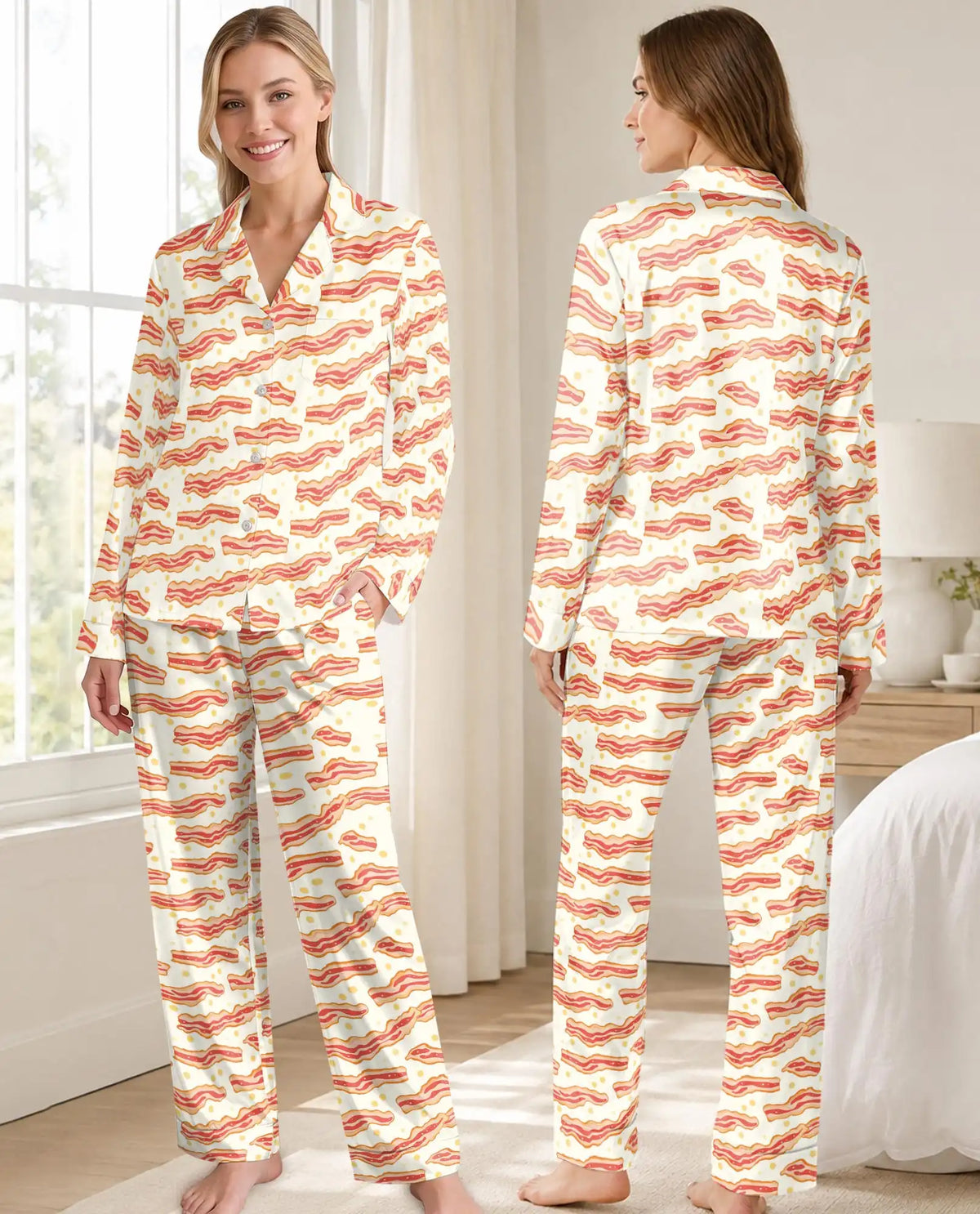 Bacon Pajama Set for Women – Funny Crispy Bacon Strips Print