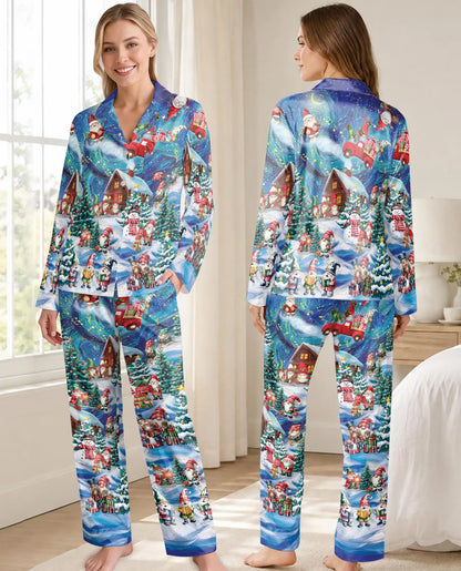 Christmas Gnome Pajama Set for Women – Snowy Village Print