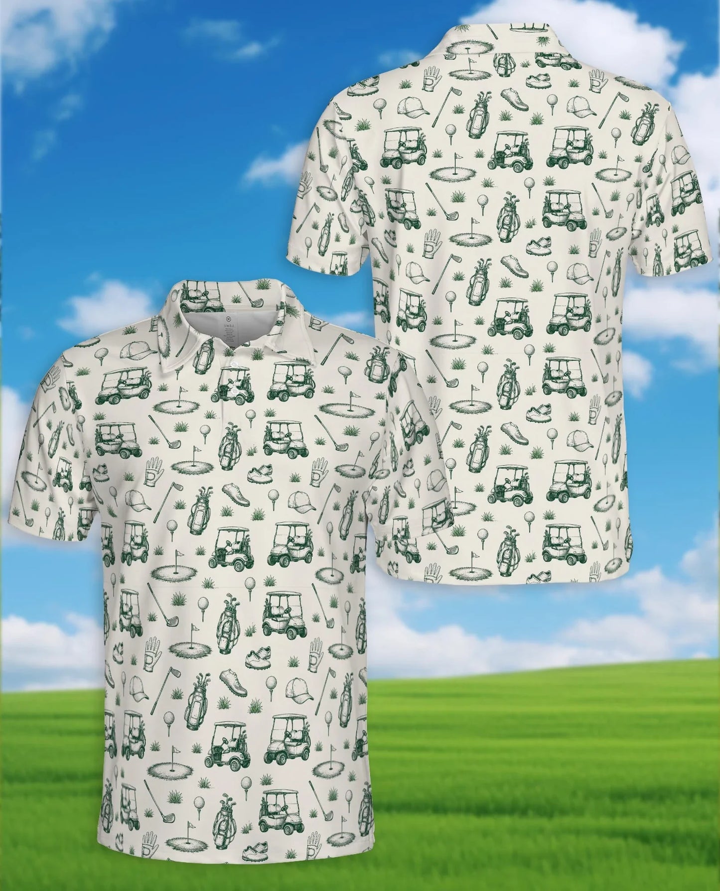 Vintage Golf Sketch Pattern Polo Shirt for Men, Classic Golfer Style | Azhawaiian