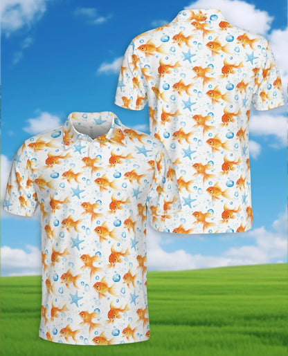 Goldfish Seamless Pattern Polo Shirt for Men, Elegant Aquarium Art | Azhawaiian