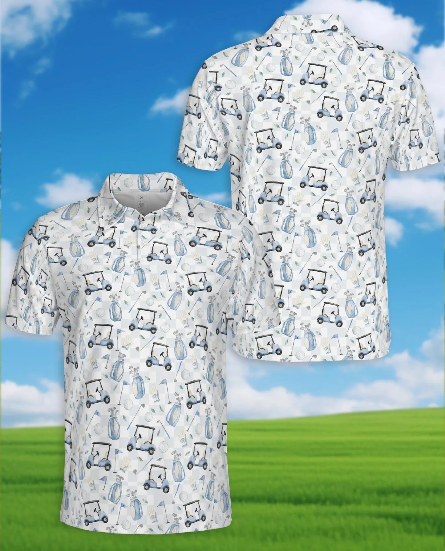 Watercolor Golf Seamless Pattern Polo Shirt for Men, Artistic Sport Style | Azhawaiian