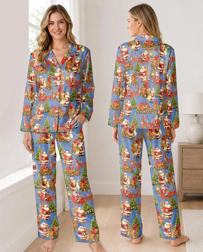 Santa Sleigh Christmas Pajama Set for Women – Reindeer & Gifts Print