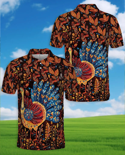 Colorful Peacock Hawaiian Polo Shirt For Men, Exotic Bird Tropical Summer Button Up Shirt
