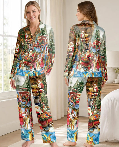 Christmas Santa Pajama Set for Women, Holiday Winter Sleepwear