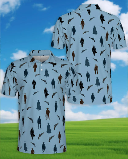 Cowboy Silhouette Pattern Polo Shirt for Men, Western Ranch Style | Azhawaiian