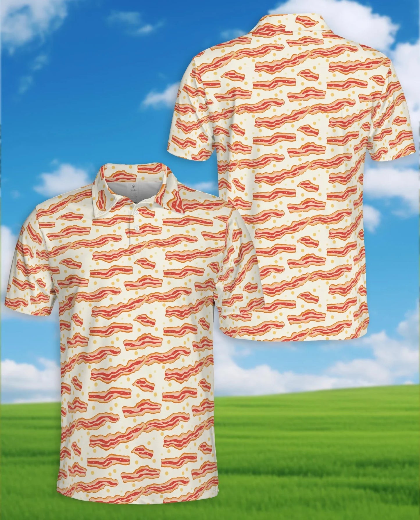Bacon Pattern Polo Shirt for Men, Funny Food Lover Style | Azhawaiian