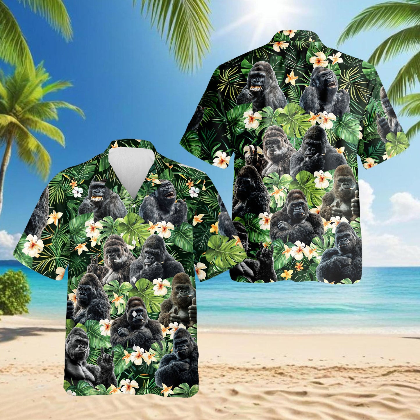 Funny Gorilla Smoking Hawaiian Shirt for Men, Button Down Aloha Shirt - Azhawaiian