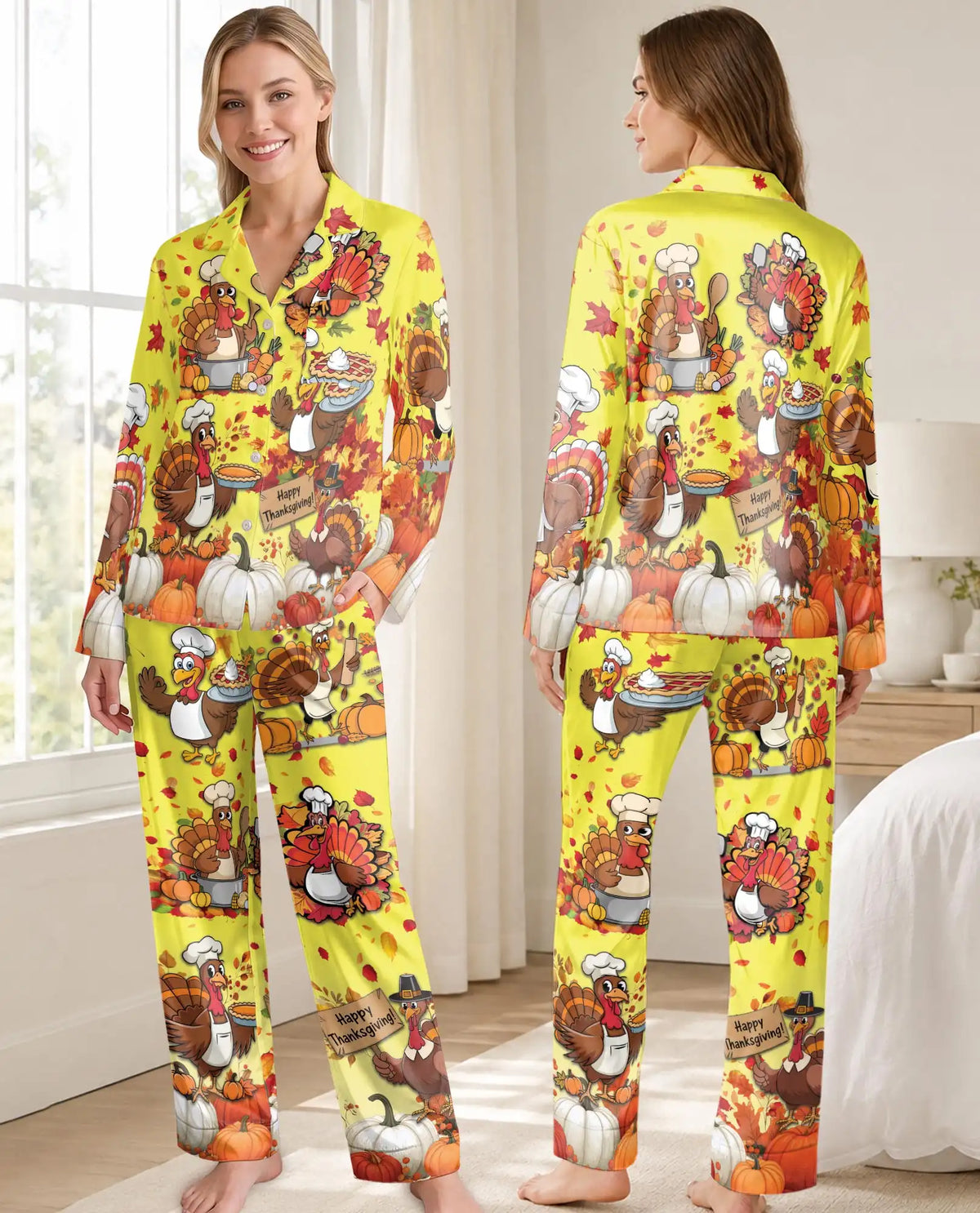 Thanksgiving Turkey Pajama Set for Women – Fall Pumpkin Print