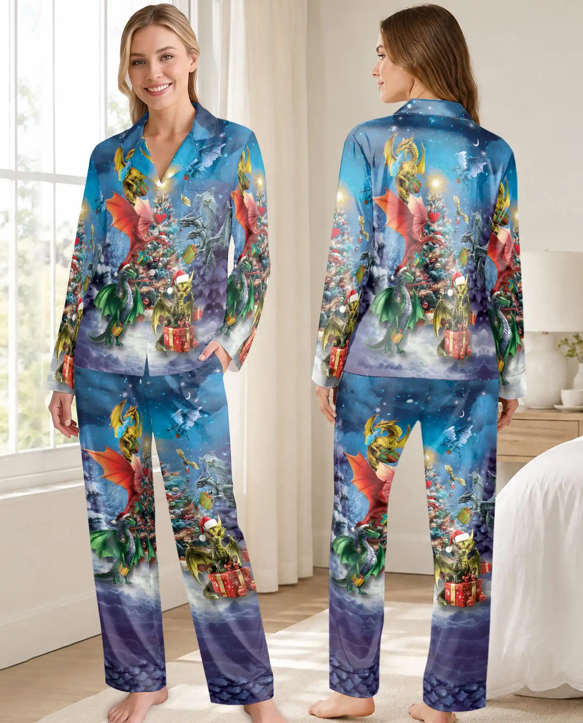 Christmas Dragon Pajama Set for Women – Fantasy Holiday Print