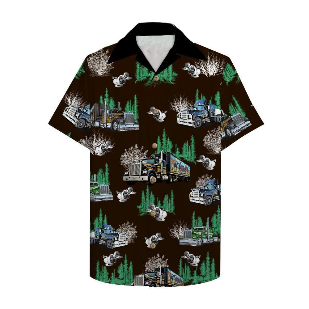 Trucker Hawaii Shirt With Semitruck Pattern Hawaiian