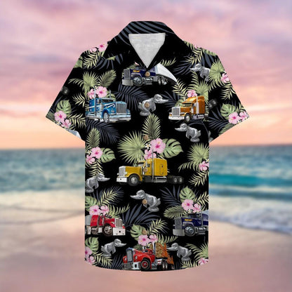 Trucker Semitruck Pattern Hawaii Shirt Hawaiian