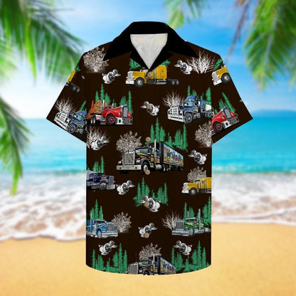 Trucker Hawaii Shirt With Semitruck Pattern 2 Hawaiian