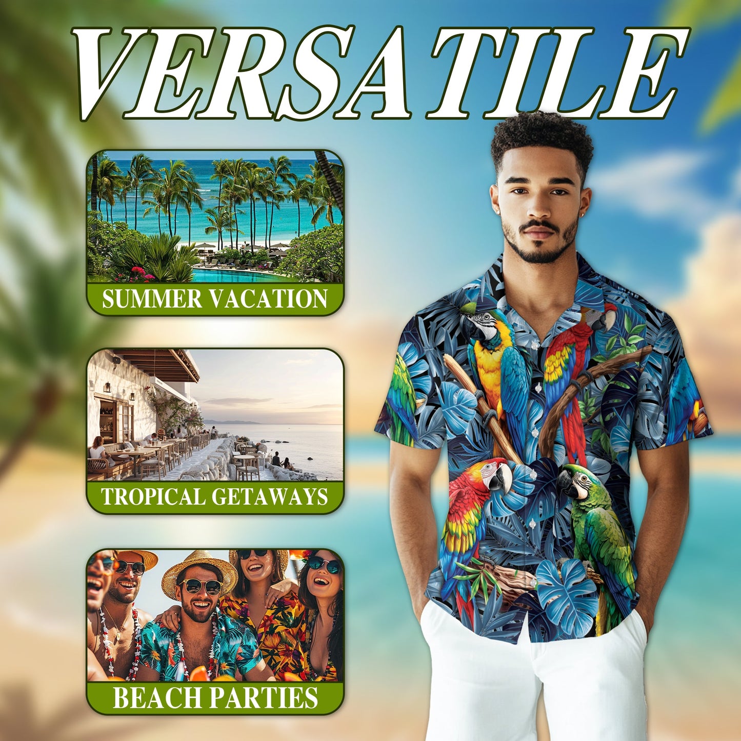 Colorful Parrot Hawaiian Shirt for Men, Button Down Aloha Shirt - Azhawaiian