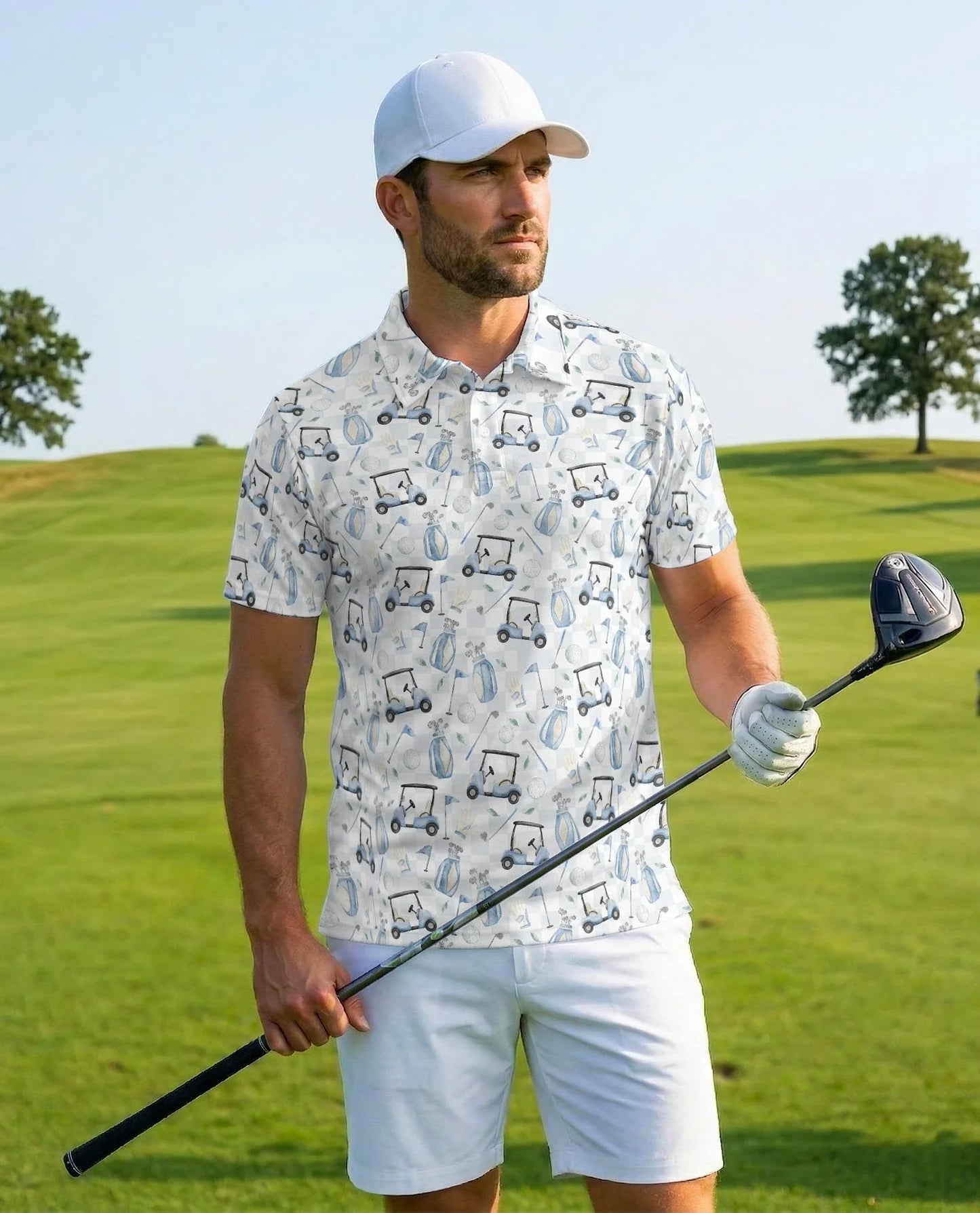 Watercolor Golf Seamless Pattern Polo Shirt for Men, Artistic Sport Style | Azhawaiian