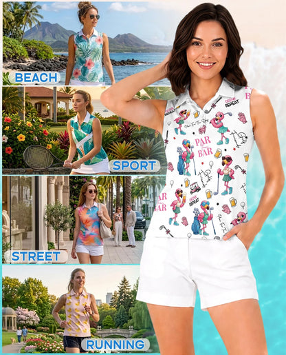 Par Then Bar Flamingo Sleeveless Polo Shirt for Women | Azhawaiian