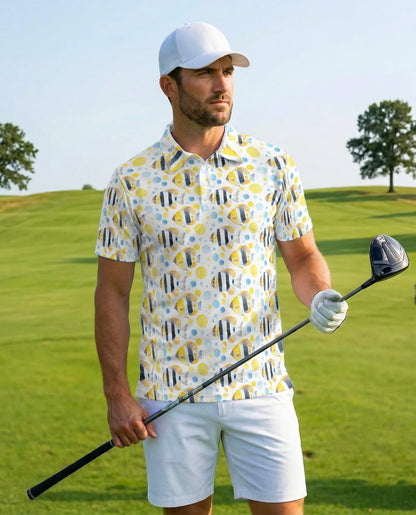 Undersea Pattern Polo Shirt for Men, Tropical Marine Life Style | Azhawaiian
