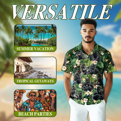 Funny Gorilla Smoking Hawaiian Shirt for Men, Button Down Aloha Shirt - Azhawaiian
