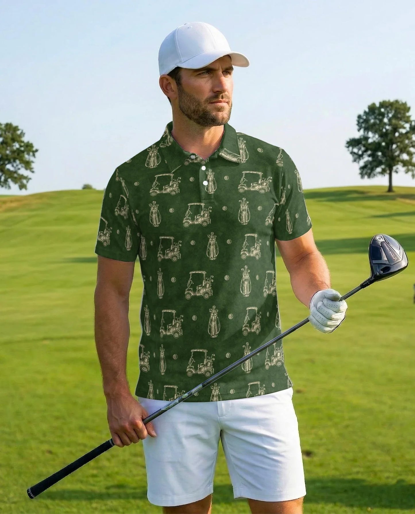 Vintage Golf Pattern Polo Shirt for Men, Classic Sports Style | Azhawaiian