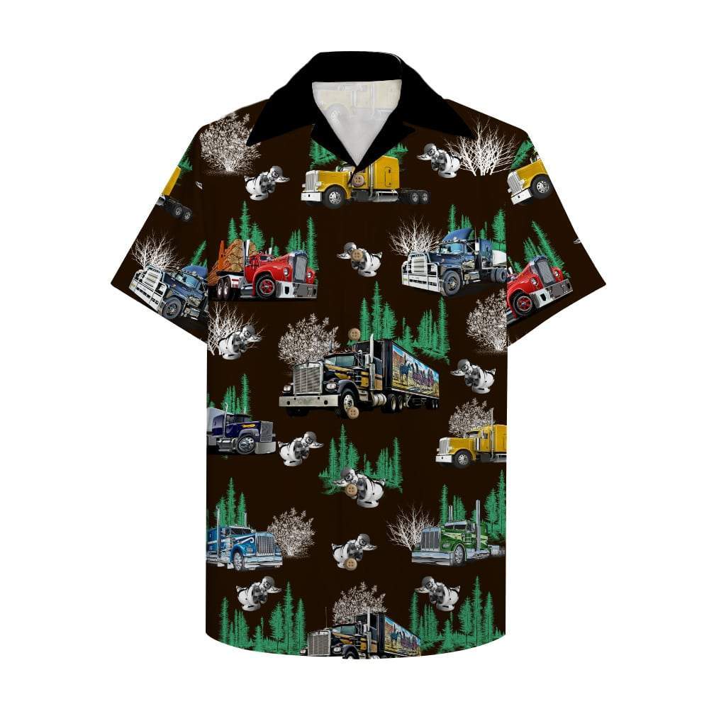 Trucker Hawaii Shirt With Semitruck Pattern 2 Hawaiian