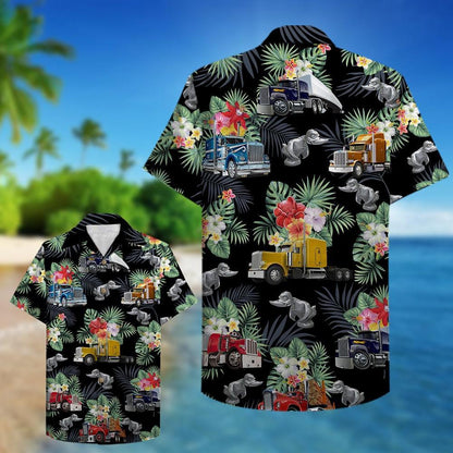 Trucker Semitruck Pattern Hawaii Shirt Hawaiian