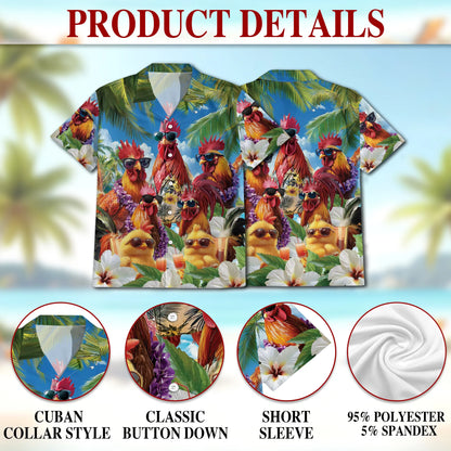 Chicken Wearing Sunglasses Print Matching Dog Owner Hawaiian Shirts, Funny Pet Aloha Shirt for Beach Vacation - Azhawaiian