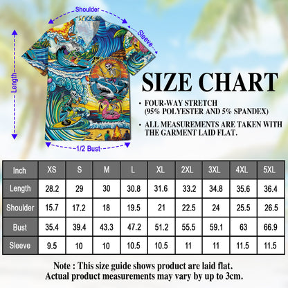Funny Surfing Skull Art Hawaiian Shirt for Men, Button Down Aloha Shirt - Azhawaiian
