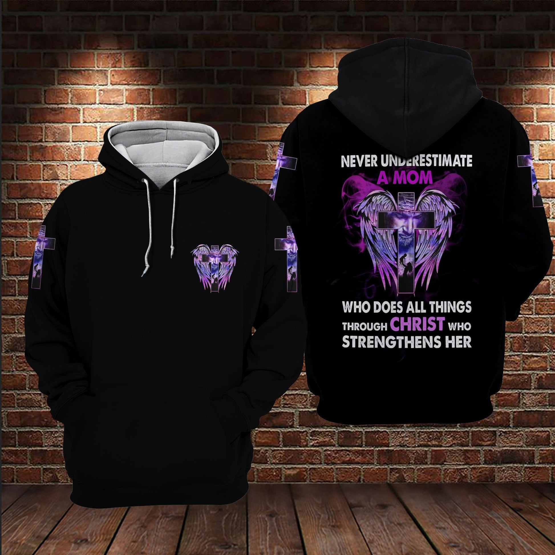 Never Underestimate A Mom Who Does All Things Through Who Christ Strengthens Her 3D All Over Printed Hoodie Us Unisex Hoodie Size