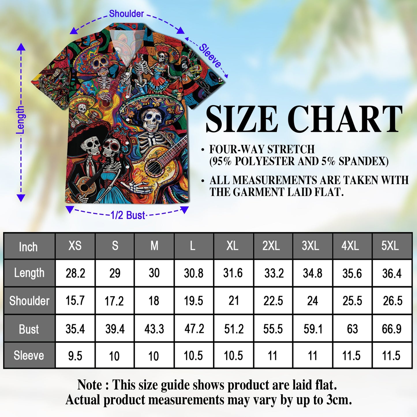 Day of the Dead Skeleton Hawaiian Shirt for Men, Button Down Aloha Shirt - Azhawaiian