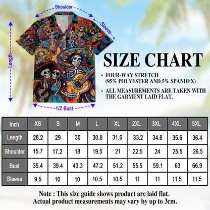 Day of the Dead Skeleton Hawaiian Shirt for Men, Button Down Aloha Shirt - Azhawaiian