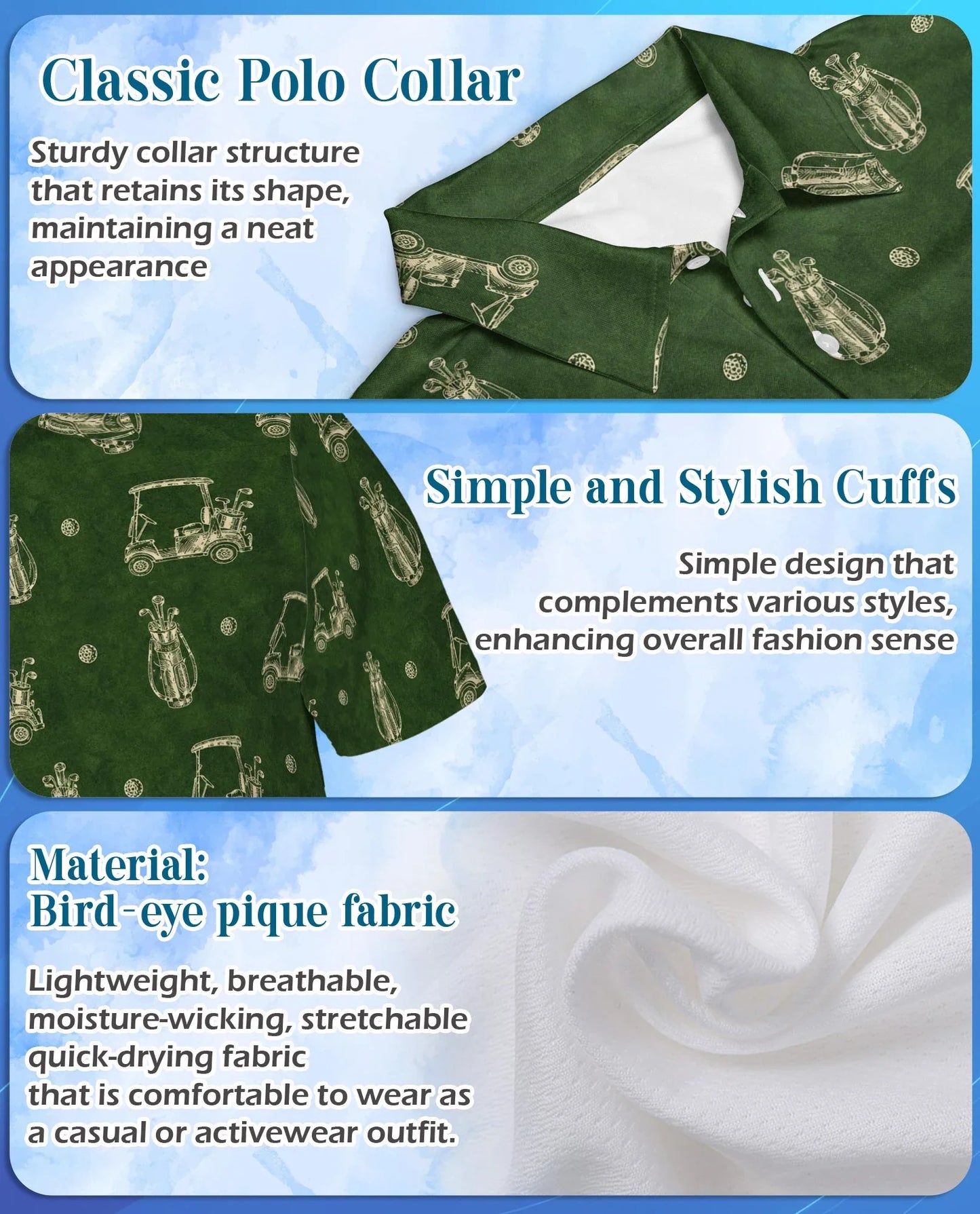 Vintage Golf Pattern Polo Shirt for Men, Classic Sports Style | Azhawaiian