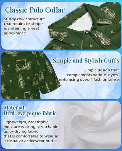 Vintage Golf Pattern Polo Shirt for Men, Classic Sports Style | Azhawaiian