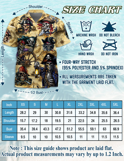 Pirate Skull Treasure Hawaiian Shirt for Men, Button Down Aloha Shirt - Azhawaiian