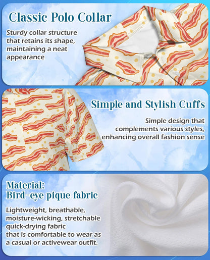Bacon Pattern Polo Shirt for Men, Funny Food Lover Style | Azhawaiian