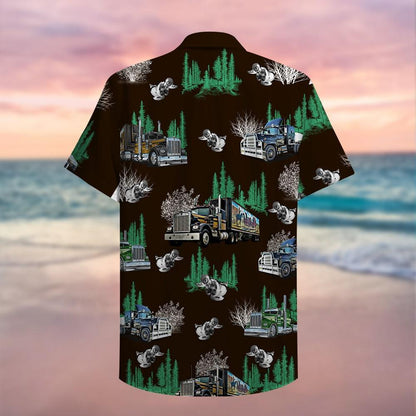 Trucker Hawaii Shirt With Semitruck Pattern Hawaiian