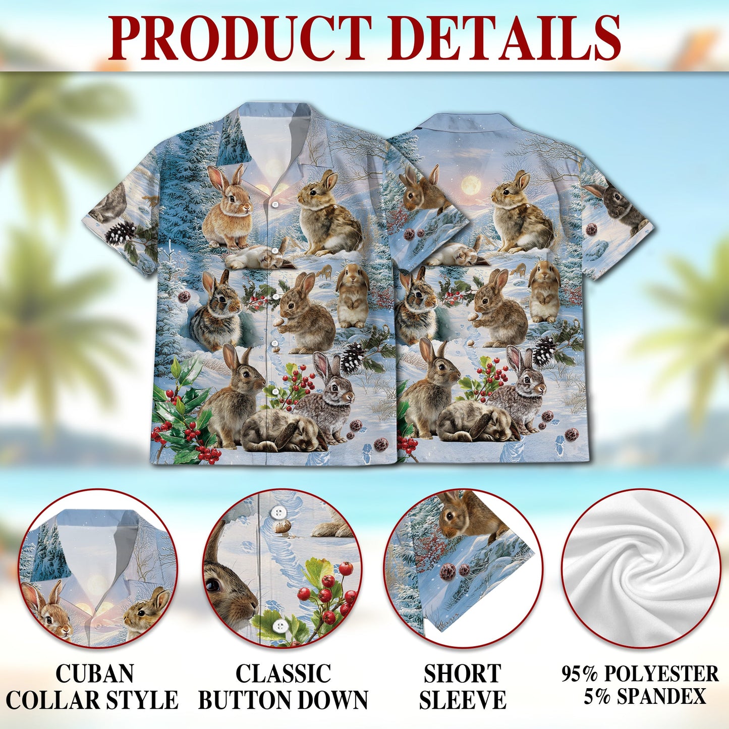 Rabbits in Snow Hawaiian Shirt for Men, Button Down Aloha Shirt - Azhawaiian