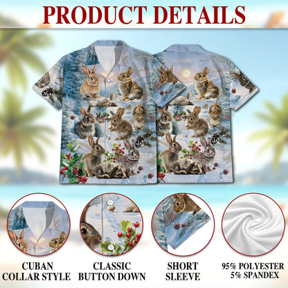 Rabbits in Snow Hawaiian Shirt for Men, Button Down Aloha Shirt - Azhawaiian