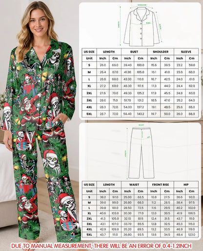 Santa Skeleton Christmas Pajama Set for Women – Spooky Holiday Print
