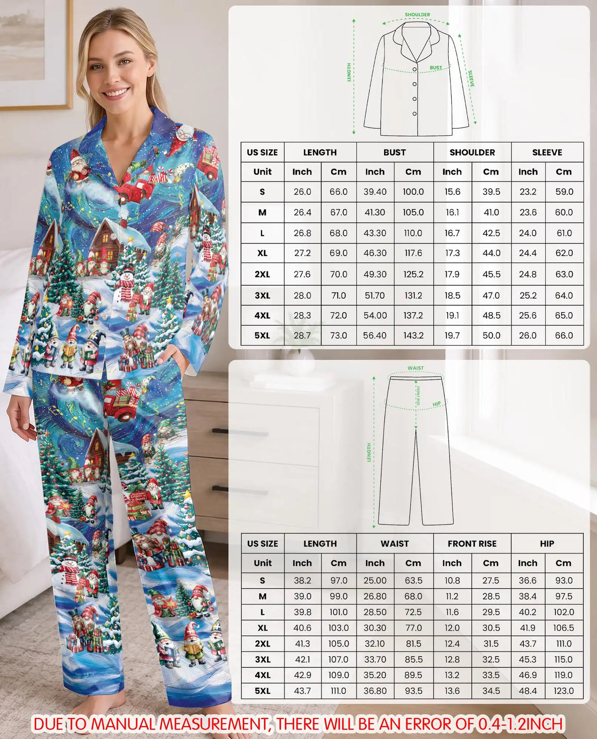 Christmas Gnome Pajama Set for Women – Snowy Village Print