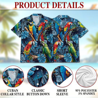 Colorful Parrot Hawaiian Shirt for Men, Button Down Aloha Shirt - Azhawaiian