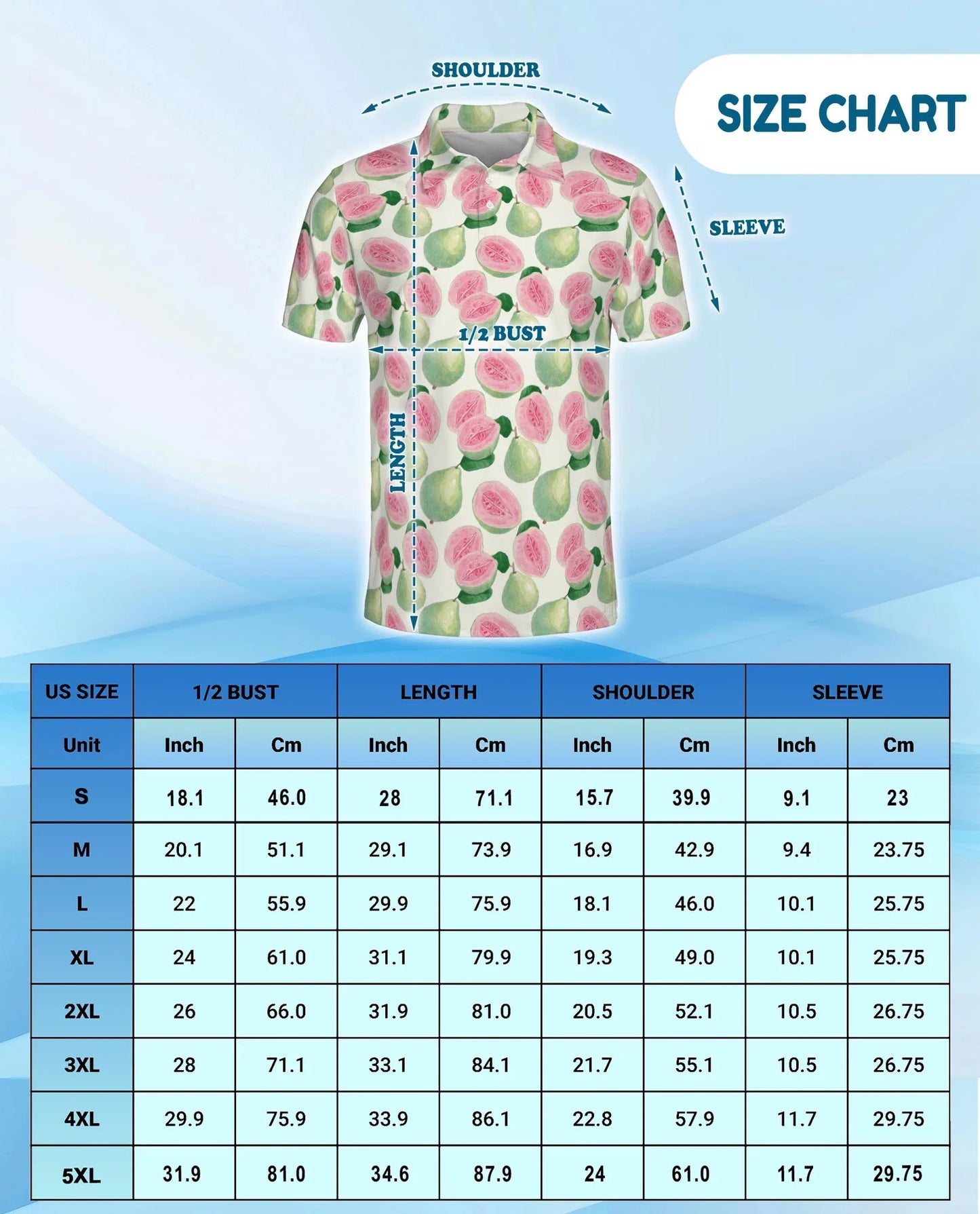 Guava Pattern Polo Shirt for Men, Tropical Fruit Summer Style | Azhawaiian