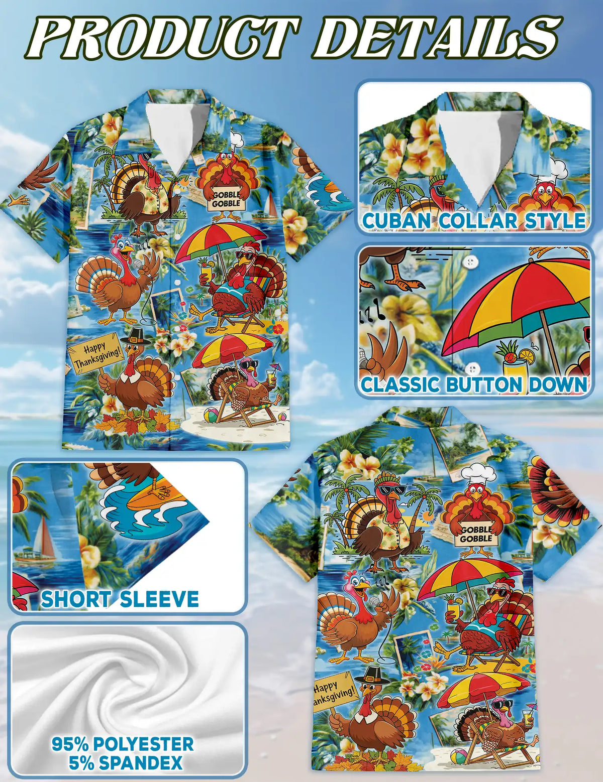 Tropical Thanksgiving Turkey Hawaiian Shirt for Men